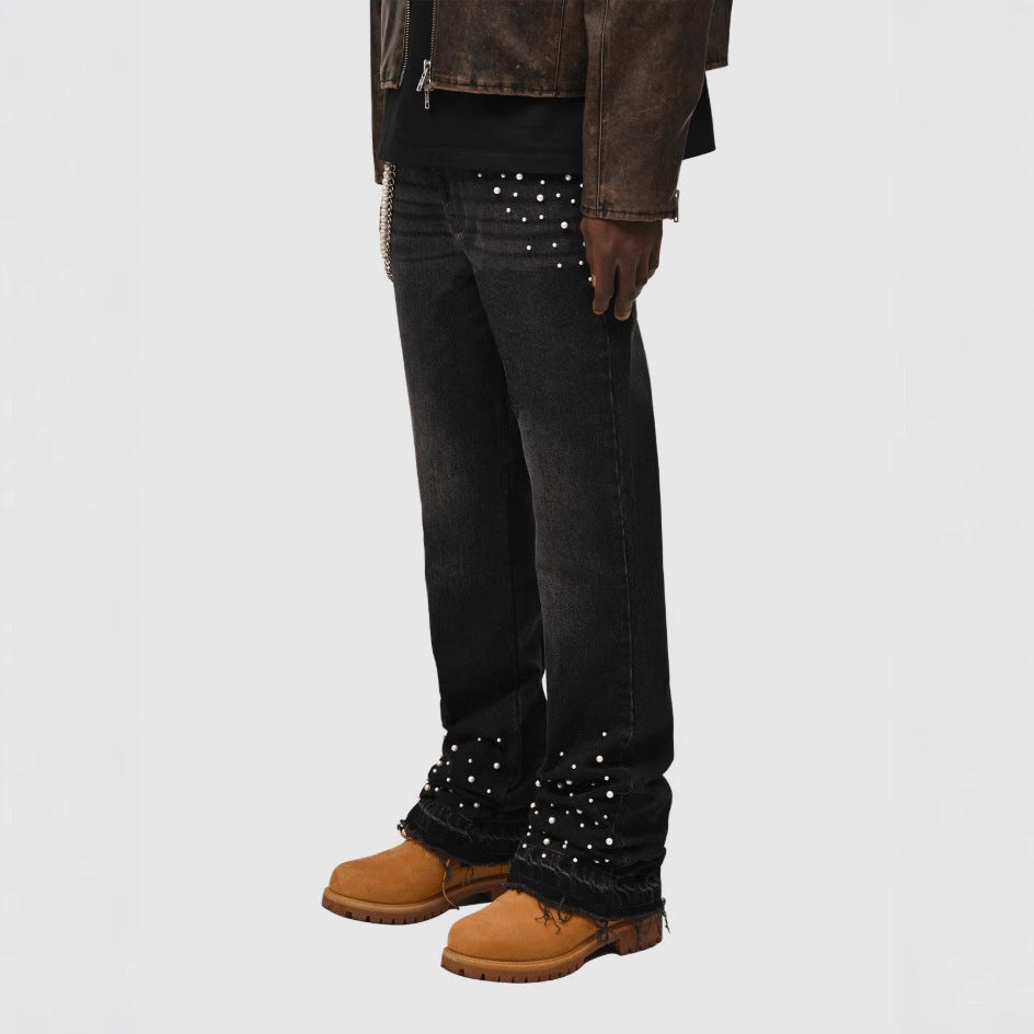 Dame Designer-Denim-Jeans med perleudsmykning Stilla