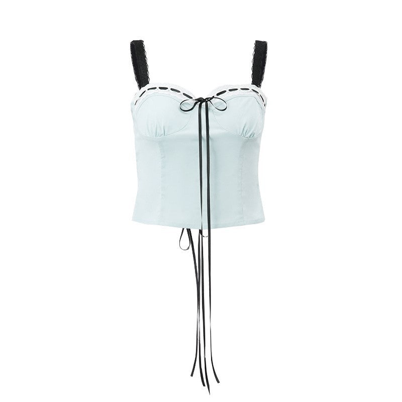 Dame Charmende Bustier-top med flæsedetaljer og bindebånd Stilla
