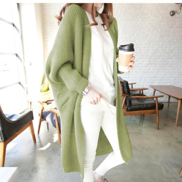 Damer casual lang cardigan med åben front og fint strikket mønster Stilla