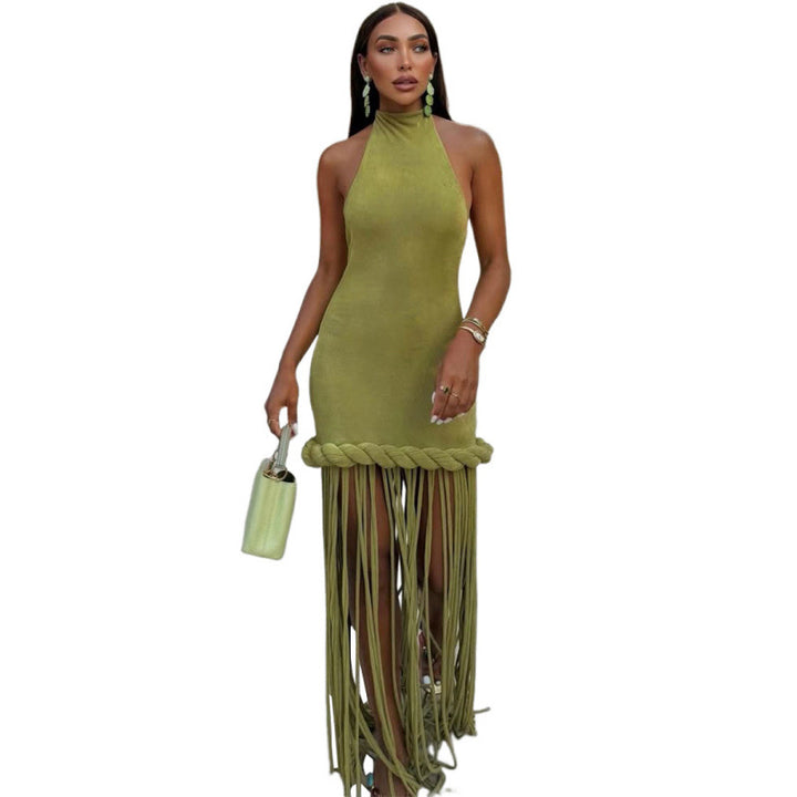 Damen Freizeitkleid mit Bambus-Borten und schimmerndem Stoff Skovae
