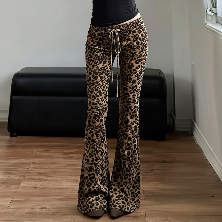 Dame modische Flared-Leggings i leopardmønster Skovae