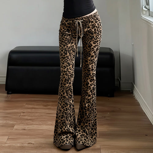 Dame modische Flared-Leggings i leopardmønster Skovae