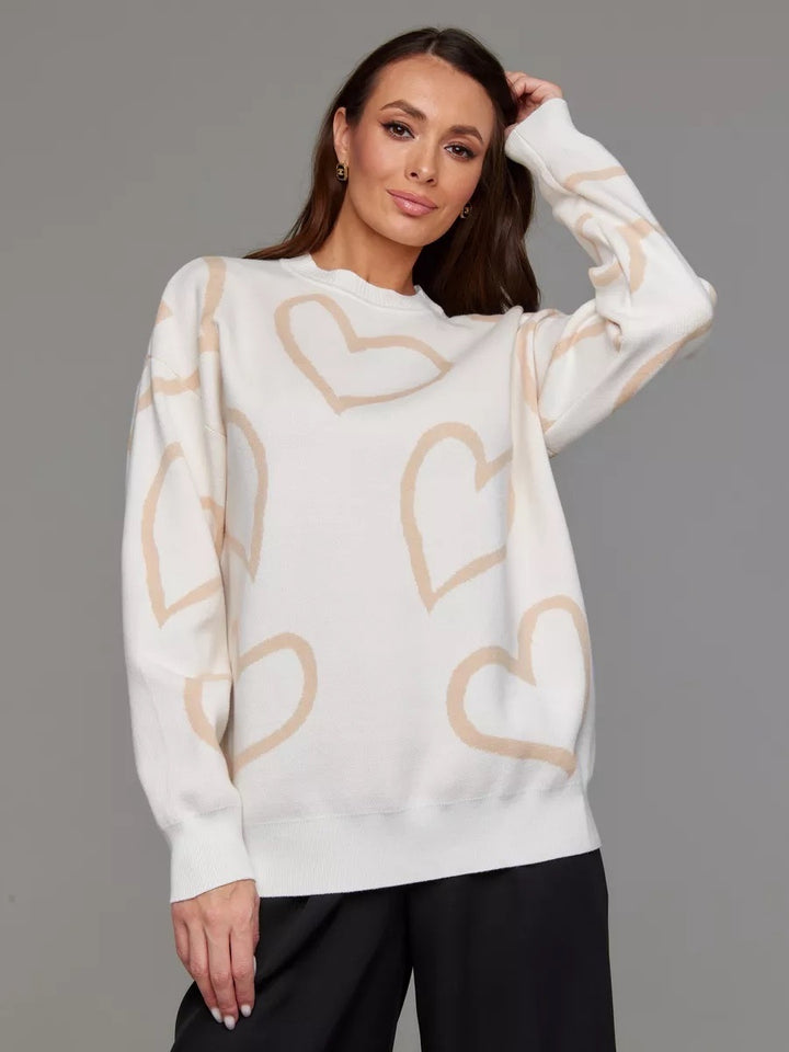 Dame Oversized Hjerte mønster Strikpullover Stilla