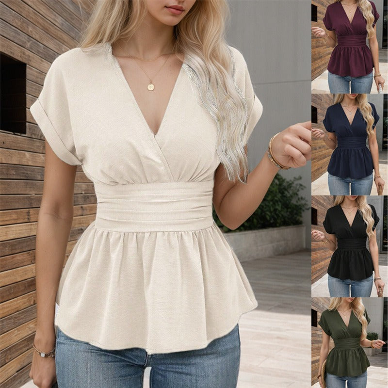 Dame Elegante Wrap-Top med peplum design og V-hals Stilla