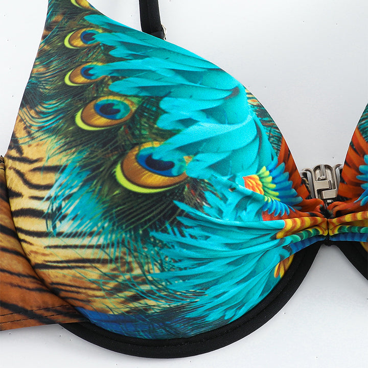 Damer Push-Up-Bikini med eksotisk dyreprint og elegante dekorationer Skovae