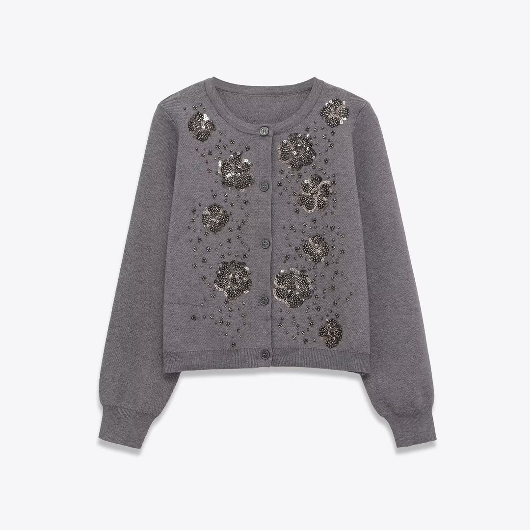 Kvindernes cardigan med glitrende blomsterdetaljer Stilla