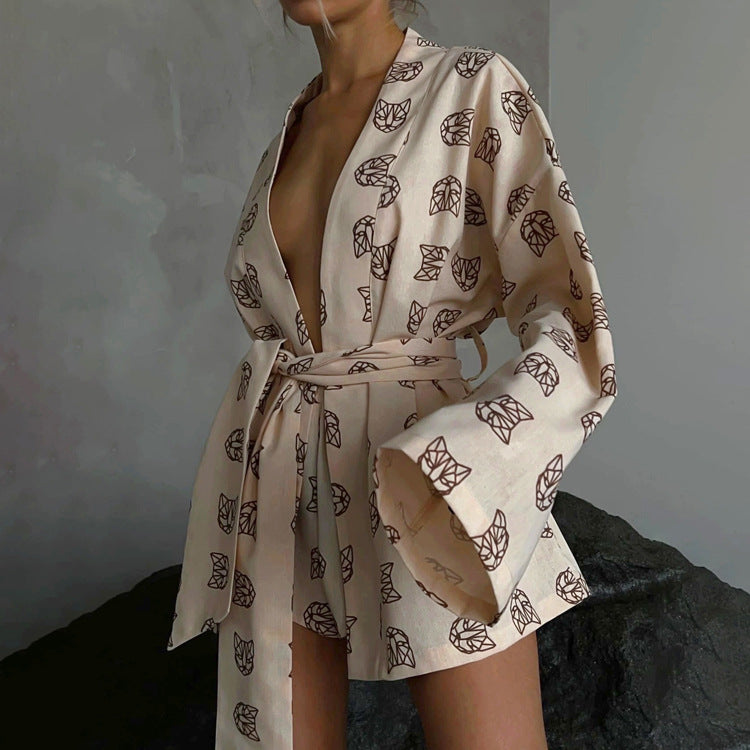 Dame Kimono-stil Morgemantel med blomstermønster Stilla