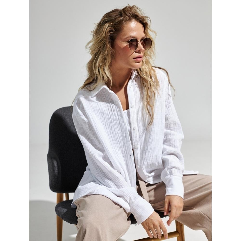 Dame afslappet overshirt med rynkede detaljer Stilla