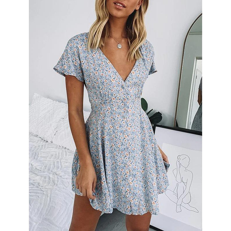 Dame Blomsterprint A-linje Mini Kjole Stilla