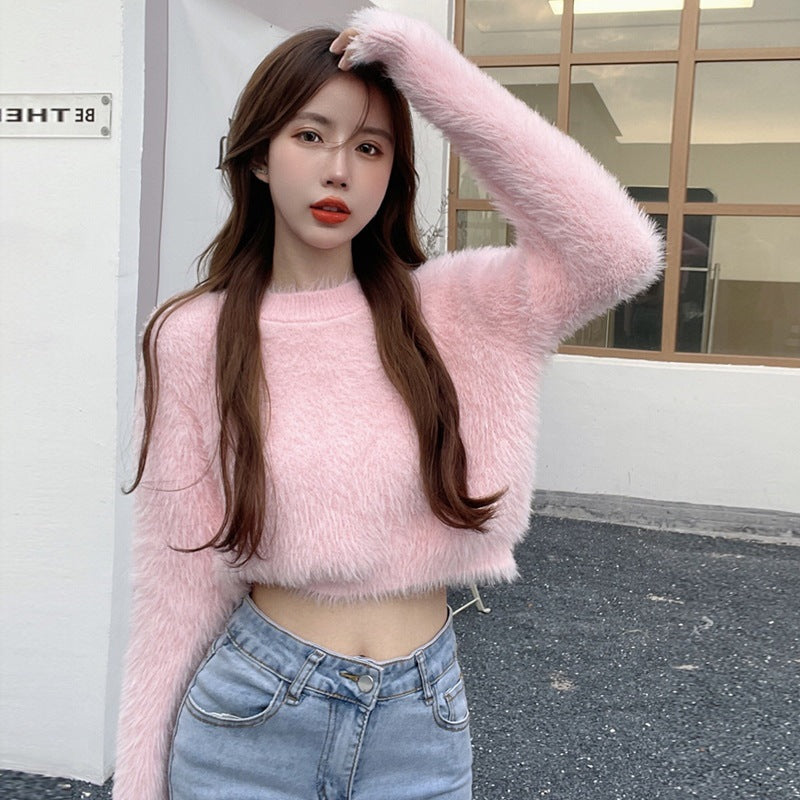 Femme Fluffy Cropped Striktrøje Stilla