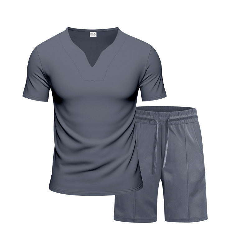 Herrer Sporty fritids-sæt med åndbart V-hals t-shirt og elastiske shorts Stilla