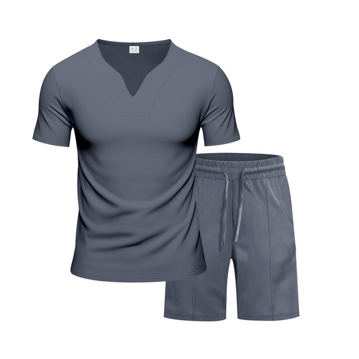 Herrer Sporty fritids-sæt med åndbart V-hals t-shirt og elastiske shorts Stilla