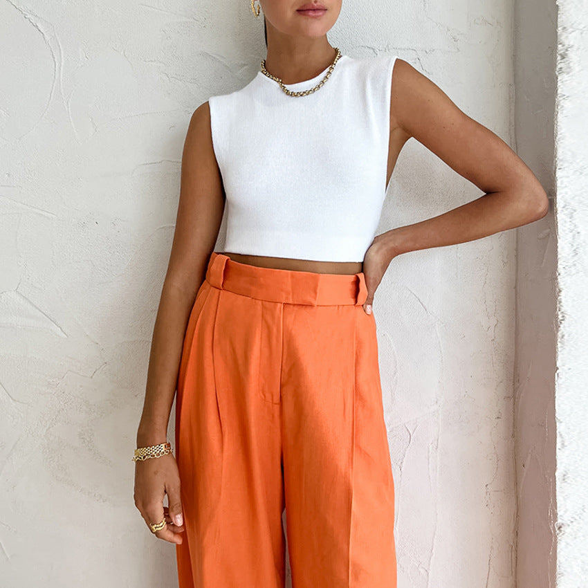 Dame bred High-Waist-bukser med elegant folderstruktur og flot fald Stilla