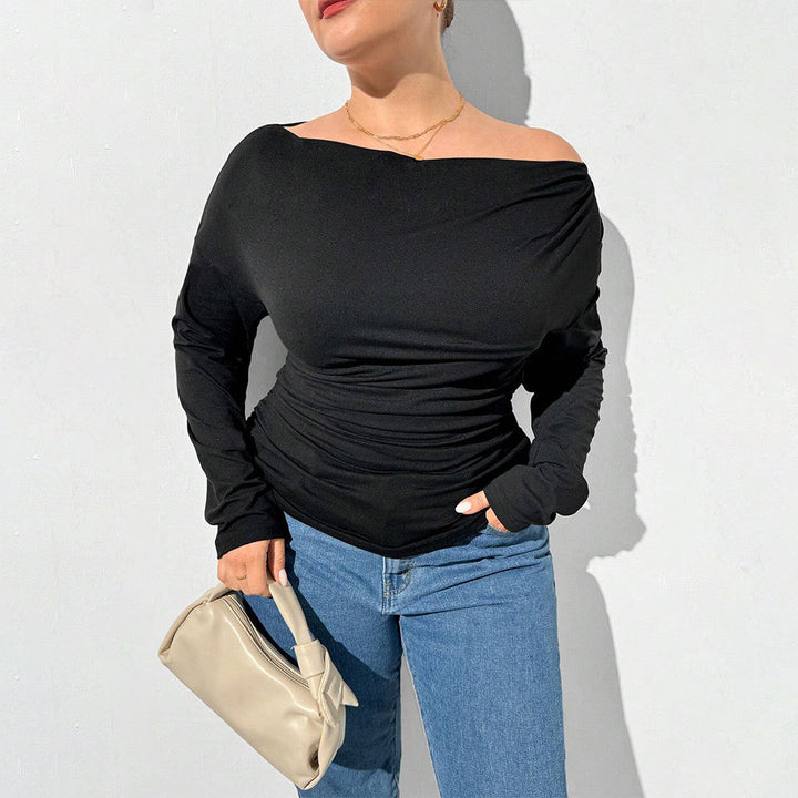 Dame afslappet top med off-shoulder design og rynkning Stilla