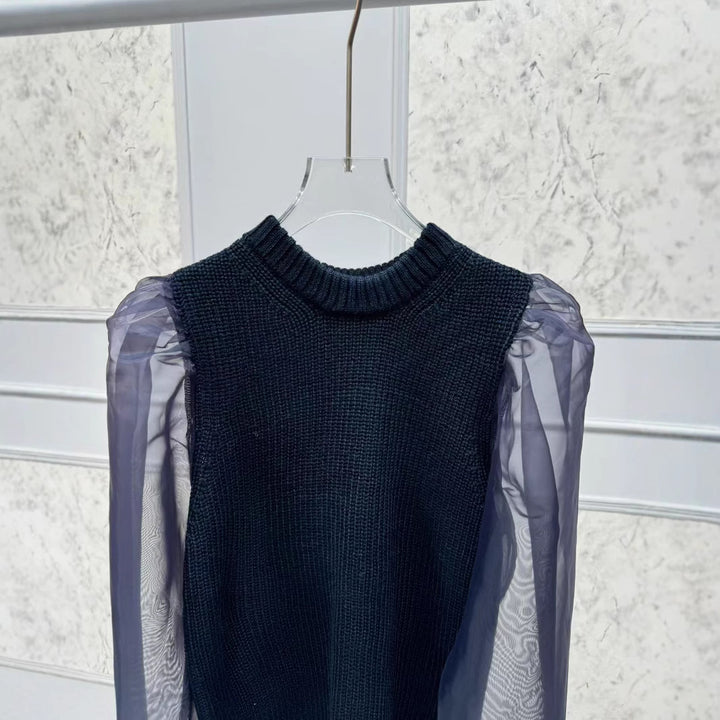 Dame strikpullover med transparente ærmer Stilla
