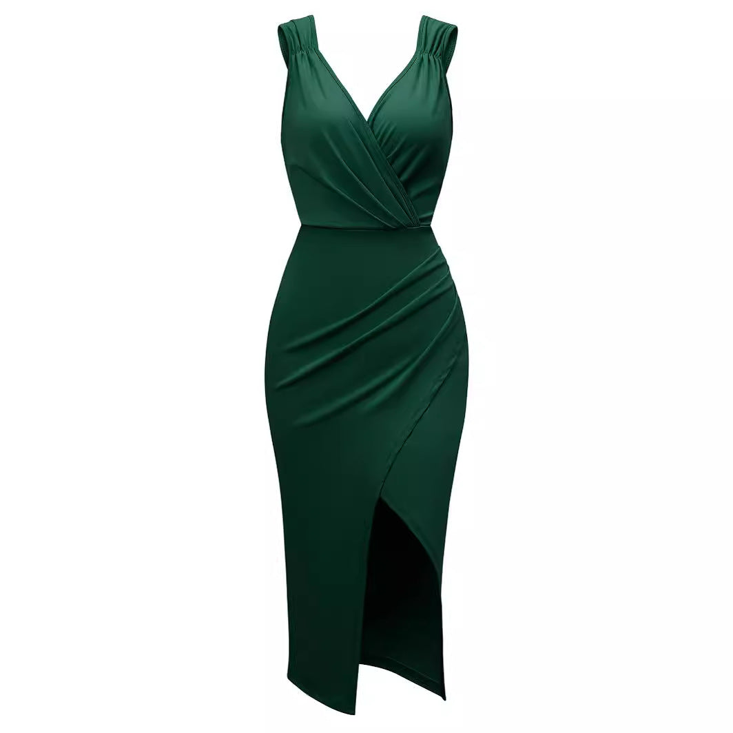 Dame wrapped dress med elegant slids og fin rynkning Stilla