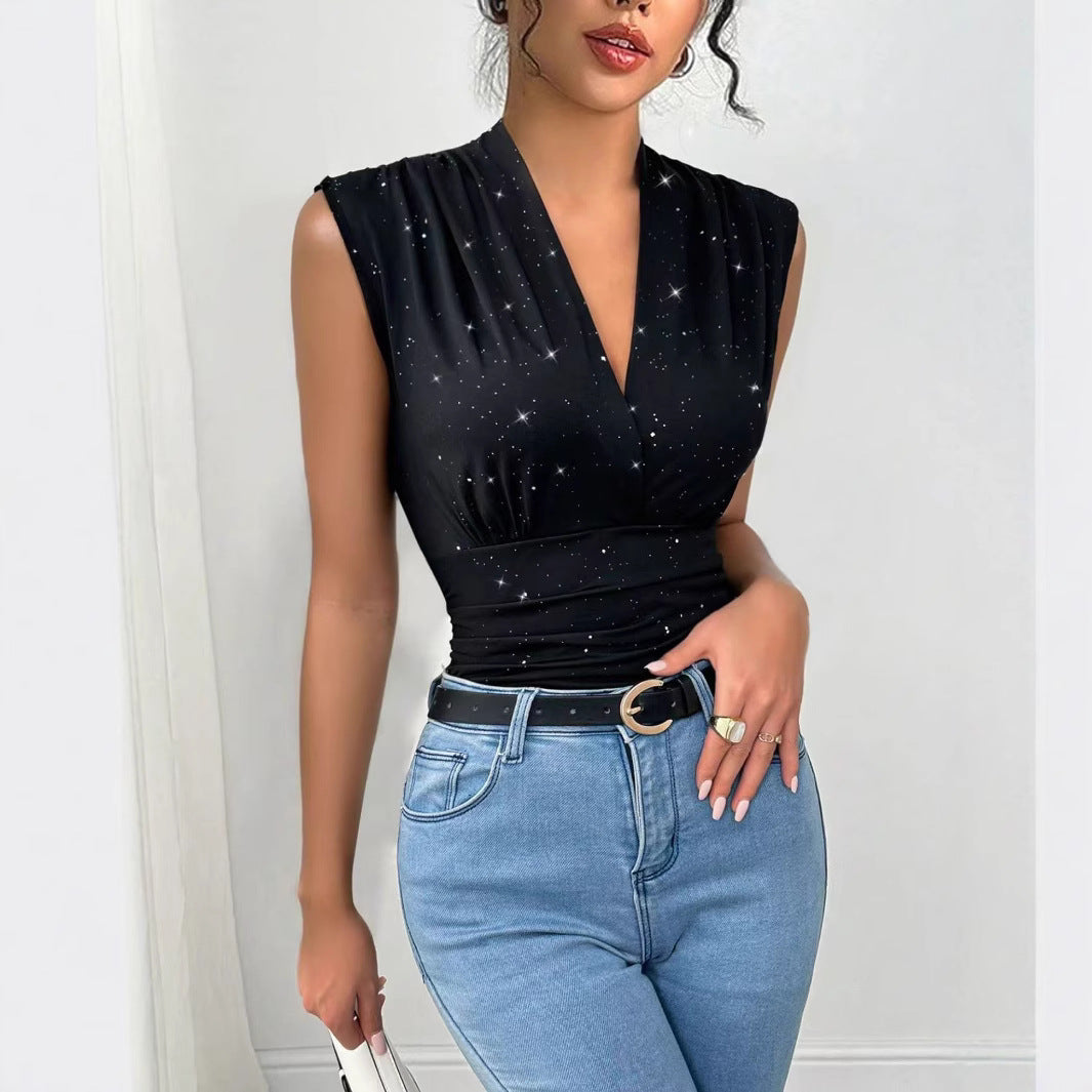 Dame Elegant top med omslagdesign og stjerne-look Stilla