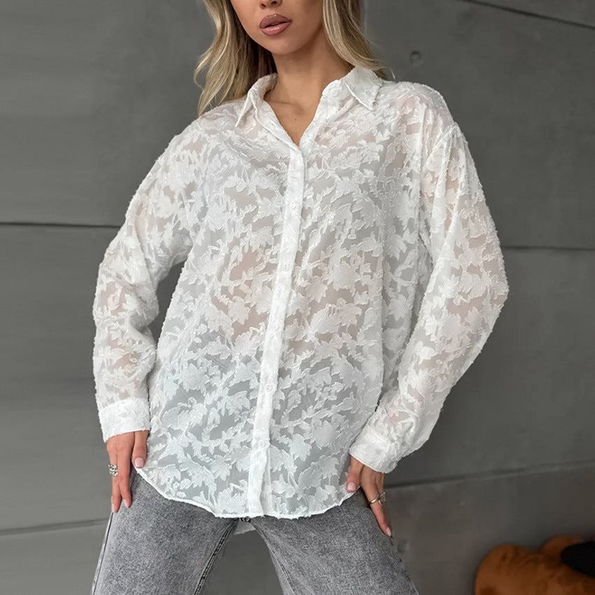 Dame Gennemsigtig Bluse med blomstret design og elegante detaljer Stilla