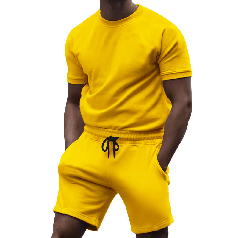 Herren nan kortærmet sæt i blødt sweatstof med rundhalset t-shirt og snøre-shorts Skovae