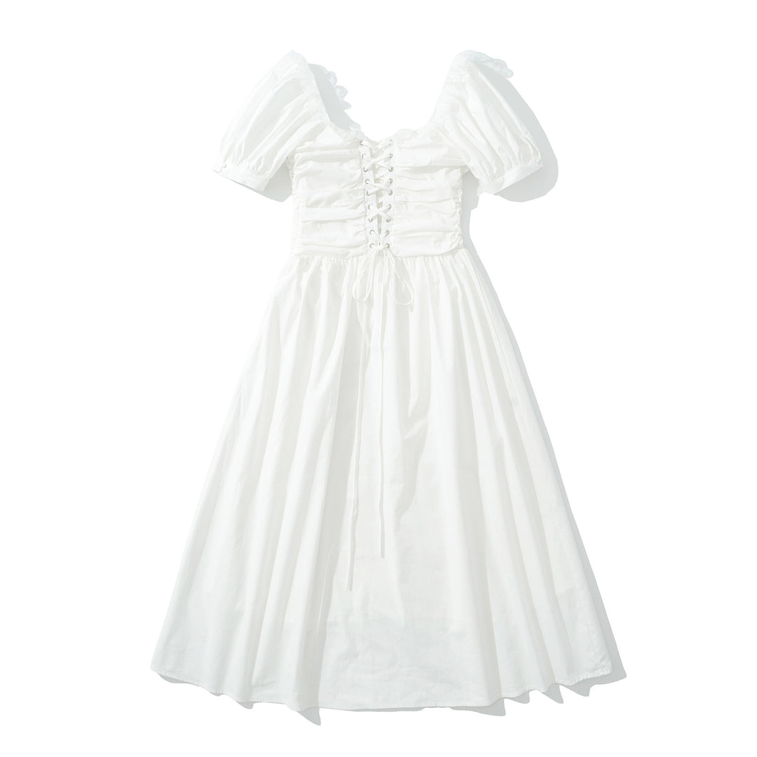 Dame Elegant Puffærme Maxi-kjole med Rynker og Taljeaccent Stilla
