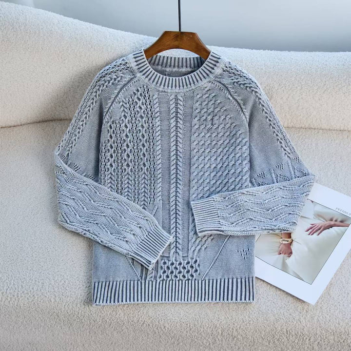 Kvindes fashionable sweater med tekstureret kabeldesign og rund halsudskæring Stilla
