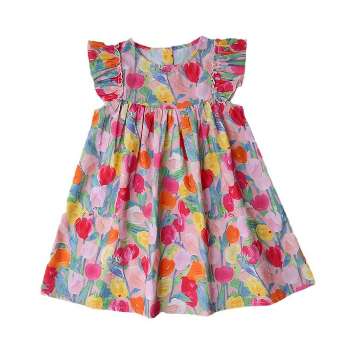 Pige Floral Print Ruffle A-Linje Kjole Stilla