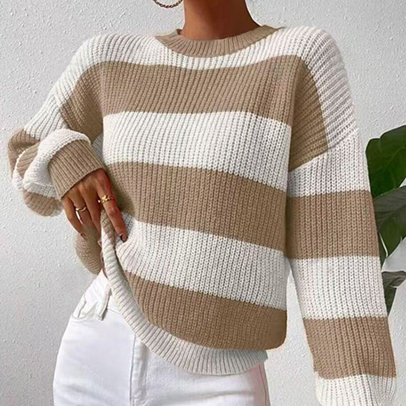 Dame afslappet sweater med bred stribemønster og behagelig pasform Stilla