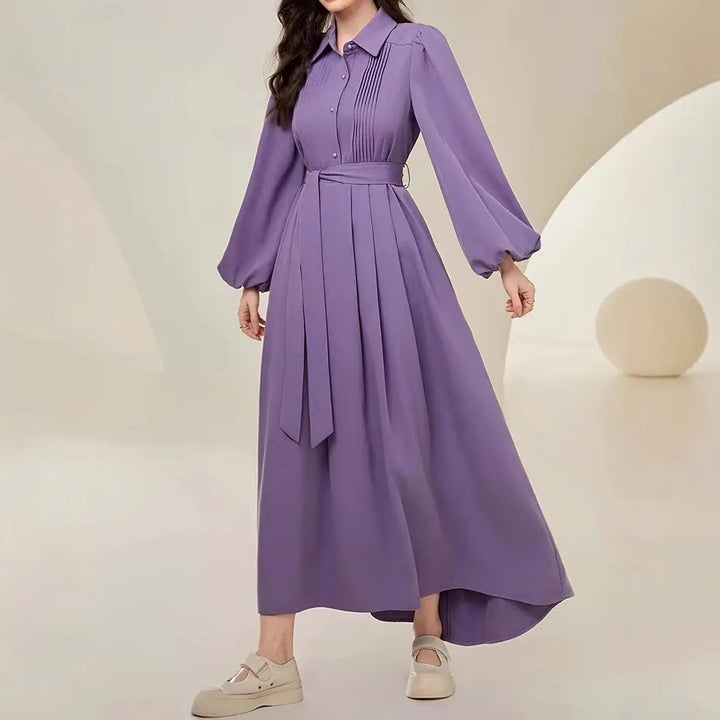Dame skjortekjole med elegante puffærmer Stilla