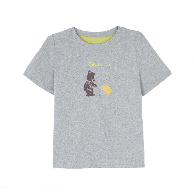 Dame afslappet T-shirt med farverig grafisk tryk og kontrasterende ærmer Stilla