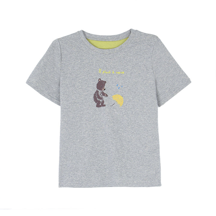 Dame afslappet T-shirt med farverig grafisk tryk og kontrasterende ærmer Stilla