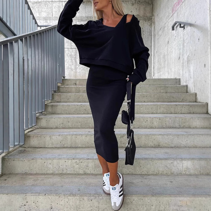 Dame afslappet sweatshirt-kjole med asymmetrisk snit og oversized pasform Stilla