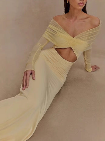 Femme Off-Shoulder Raffung Cut-Out Maxi Kjole Stilla