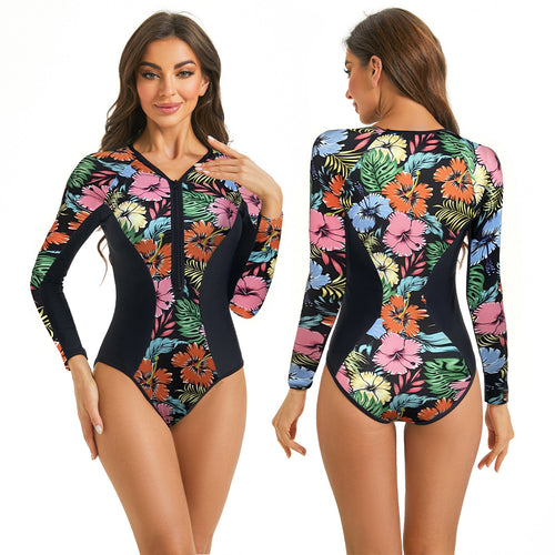 Dame Lange Ærme Floral Print Surf Badedragt Stilla