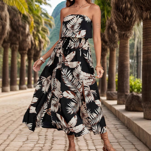 Dame Strapless Maxikjole med højt splittdetail Stilla