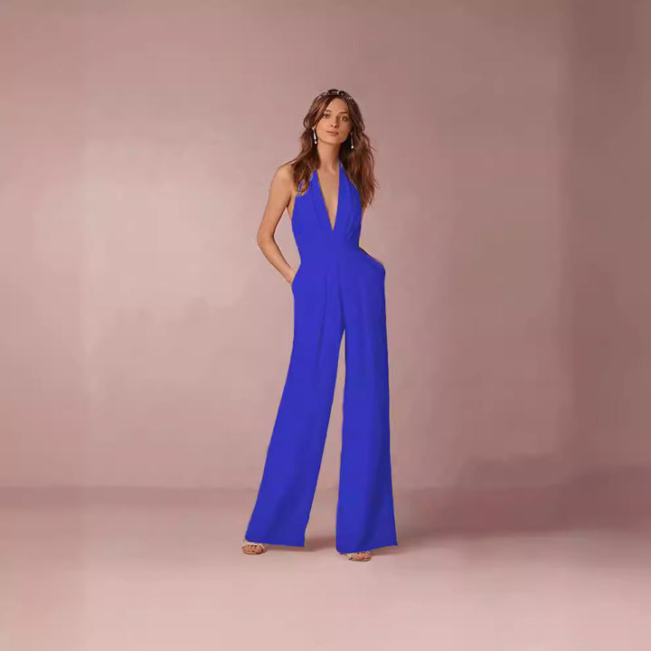 Damer Elegant Jumpsuit med Dybt V-Hals og Bred Ben Skovae