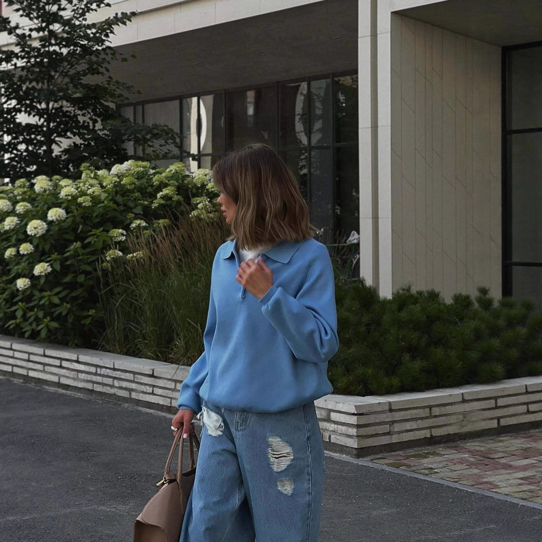 Kvinders casual sweater med høj krave og struktureret design Stilla