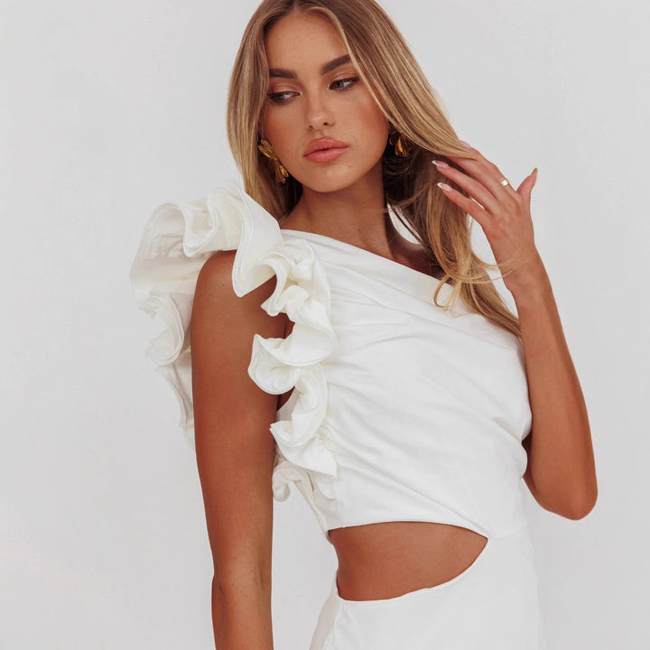 Dame Elegant Cut-Out Kjole med Flæse Detaljer Skovae