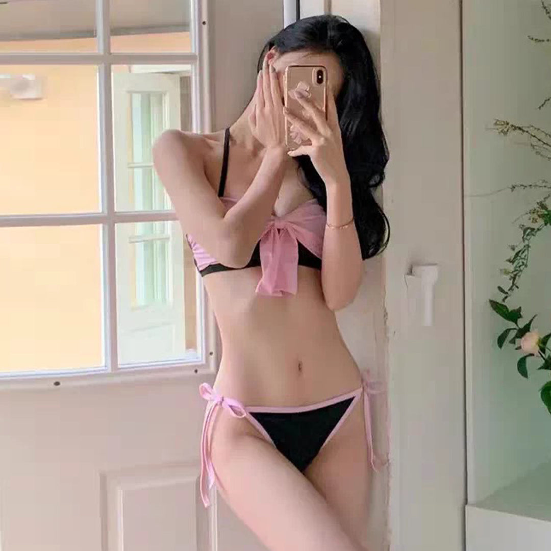 Dame bikini sæt med spændende binde detalje og høj udskæring Skovae