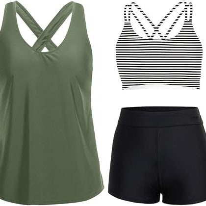 Dame Sporty Tankini-set med blomstret top og shorts Skovae
