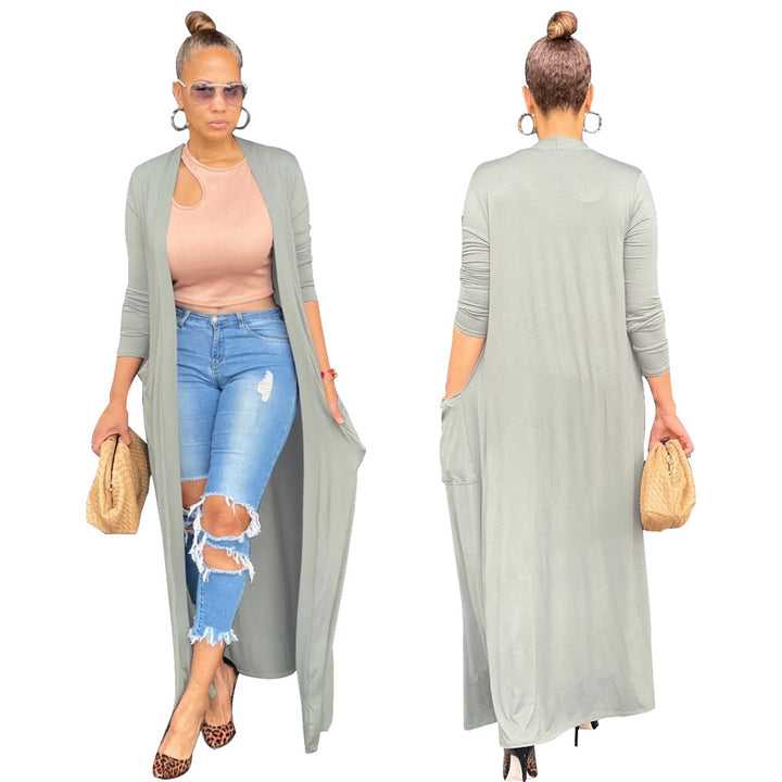 Dame Longcardigan med praktiske lommer og elegant snit Stilla