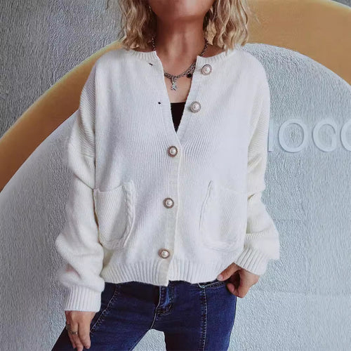 Kvinders hyggelige cardigan med perleknapper og lommer Stilla