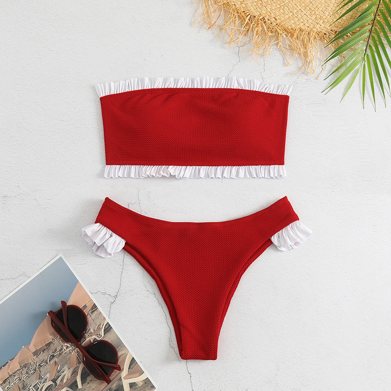 Dame bandeau-bikini med flæsedetails og struktureret overflade Stilla