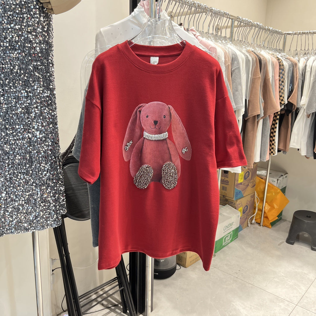 Dame T-shirt med betagende dyremotiv og glitrende detaljer Stilla