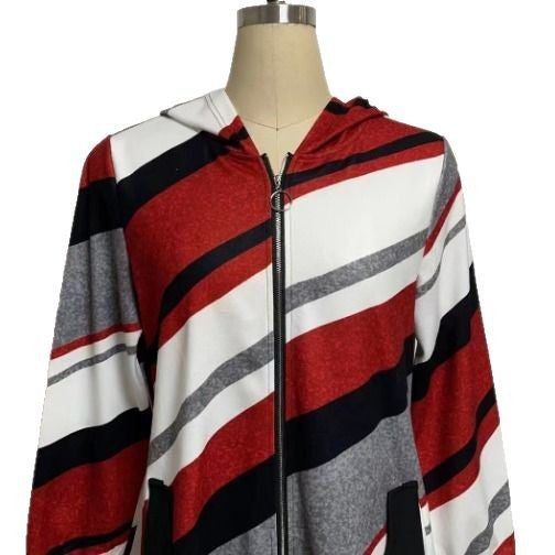 Dame nan Longline-hoodie med diagonal stribemønster, ringlynlås og sidelommer Skovae