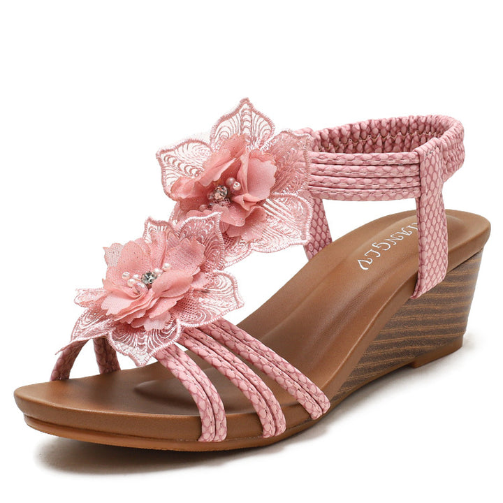 Dame elegante Wedge-sandaler med blomsterdekorationer og polstret sål Stilla