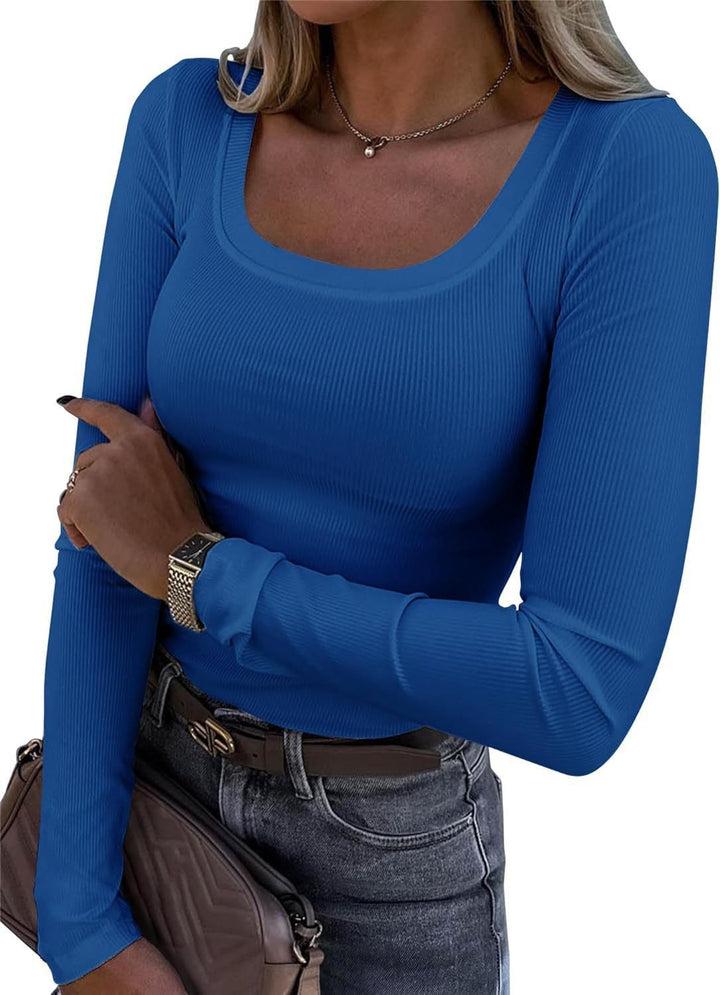 Dame Langærmet Rib-T-shirt med elegant Bådudskæring Skovae