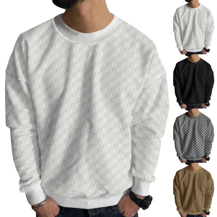 Herren nan finstruktureret rundhalset pullover med ternet relief og ribbede manchetter Skovae