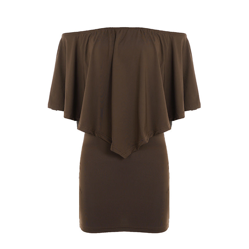 Damen elegantes Knielanges Abiballkleid mit Off-Shoulder Design und voluminösen Ärmeln Skovae