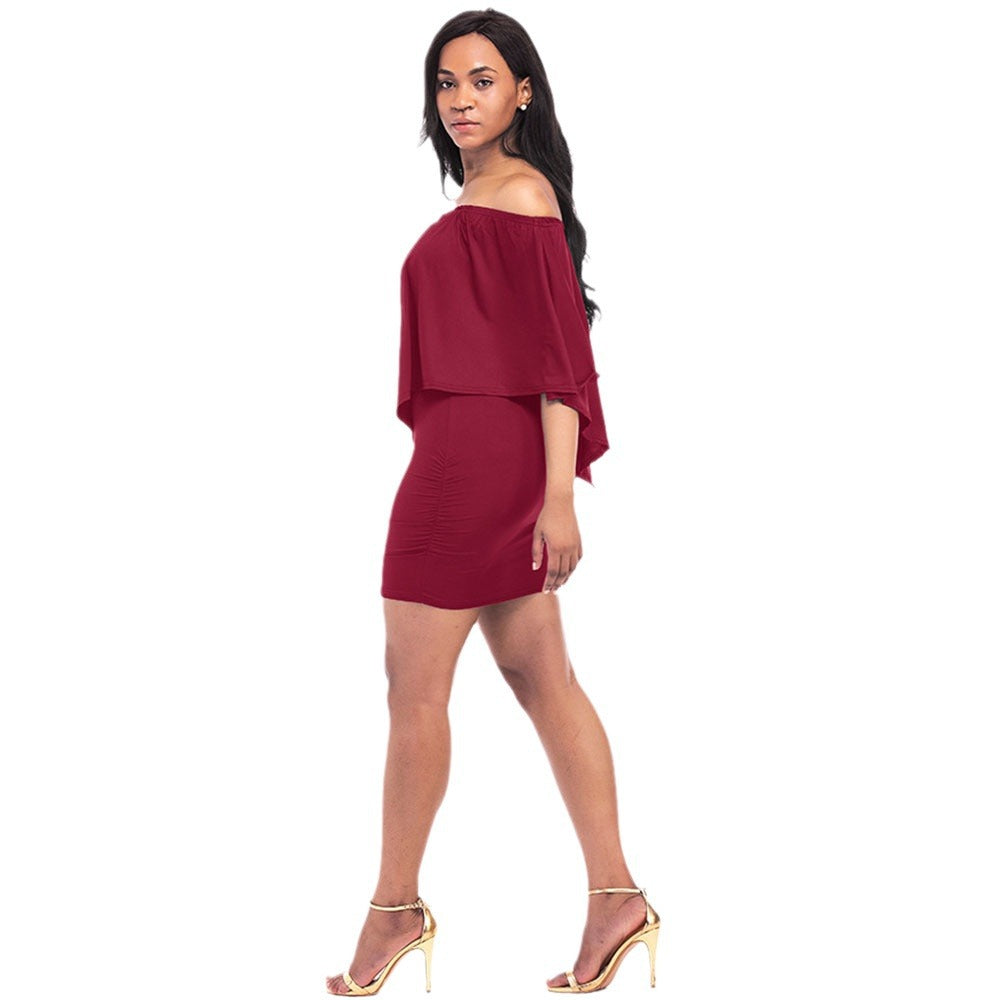 Dame Off-Shoulder Mini Kjole med flydende stof og drapering Stilla