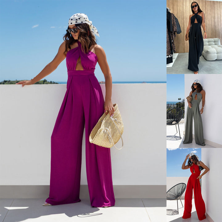 Dame Maxi Jumpsuit med skulderfri design og bredt ben Stilla